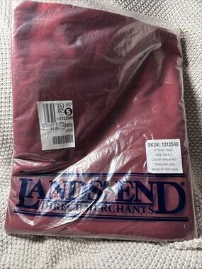 Vintage Lands End TWIN Flat Sheet Brick Red Made In Portugal 200 Ct NEW NIP